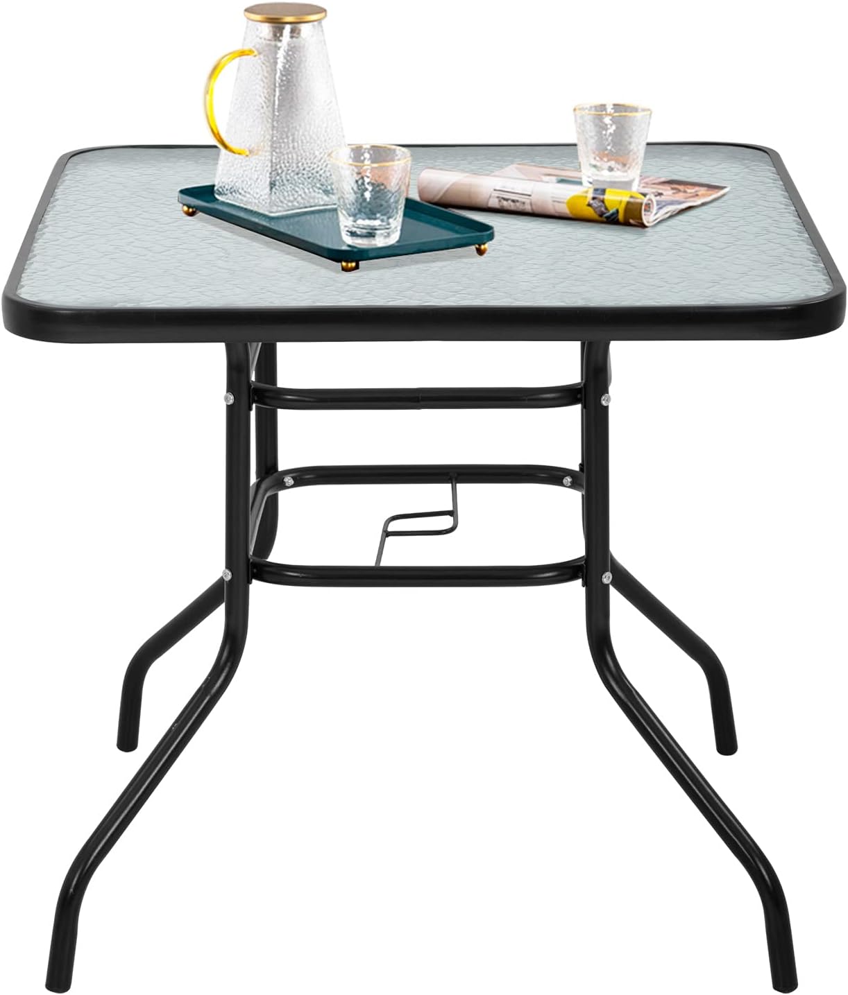 FDW Outdoor Patio Dining Table with Umbrella Hole for Lawn