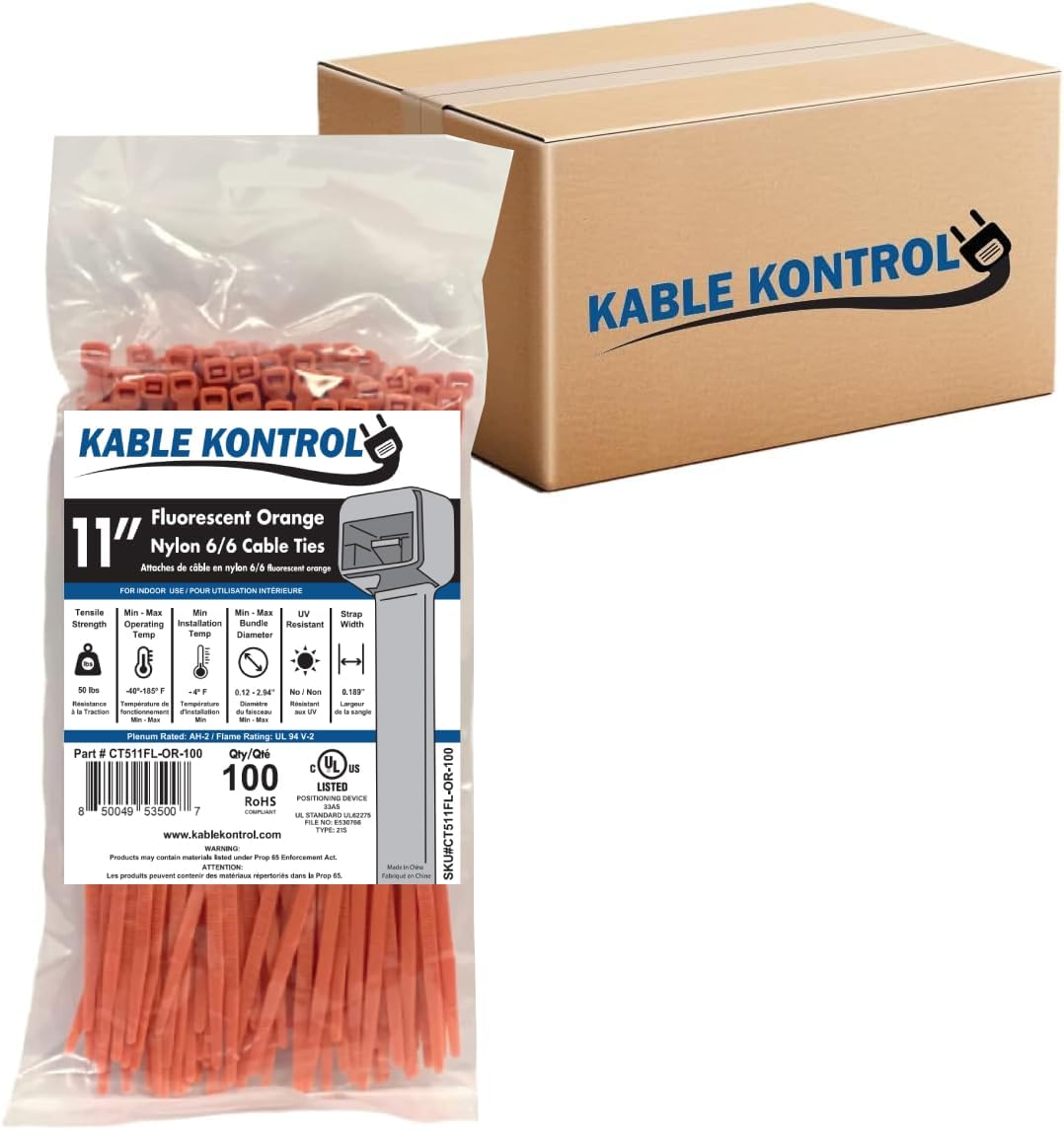 Fluorescent Orange Zip Ties 11 Inch for Indoor and Outdoor Use