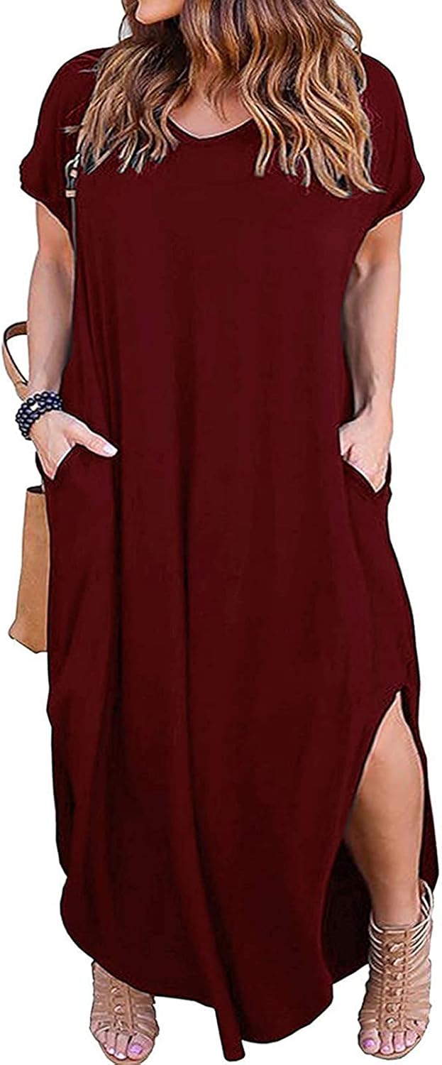 Kancystore Women's Plus Size Casual Maxi Dress with Pockets