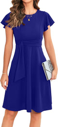 OWIN Womens Elegant Ruffle Sleeve Flared A-Line Cocktail Dress