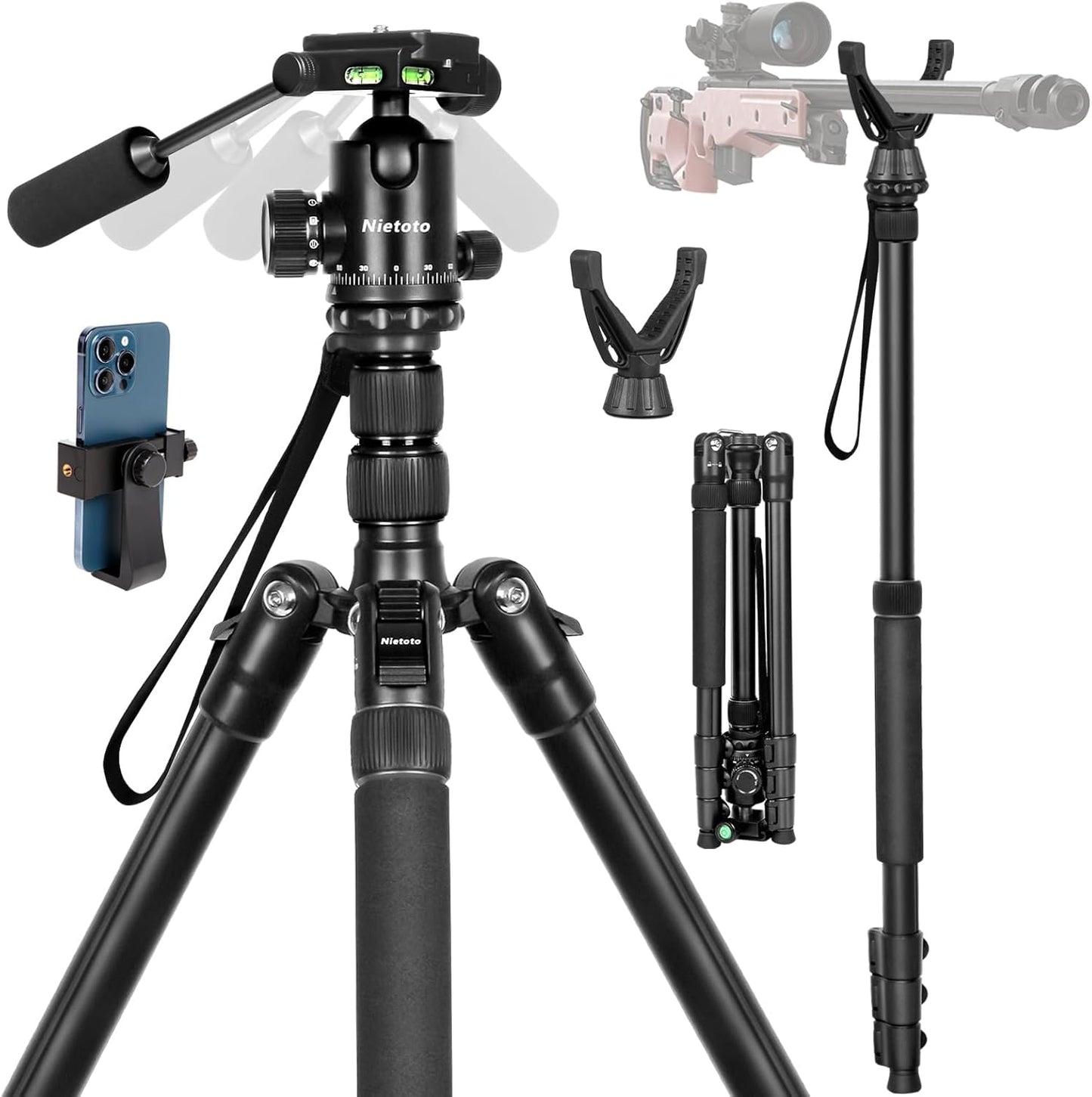 2 in1 Tripod for Camera & Hunting - Heavy Duty Aluminum Stand