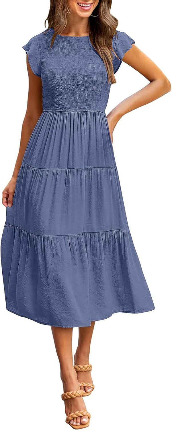 Stylish Flutter Sleeve Midi Dress for Summer Casual Events