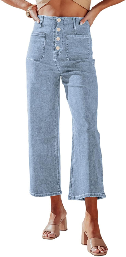Wide Leg Jeans for Women - High Waisted Stretchy Denim Pants