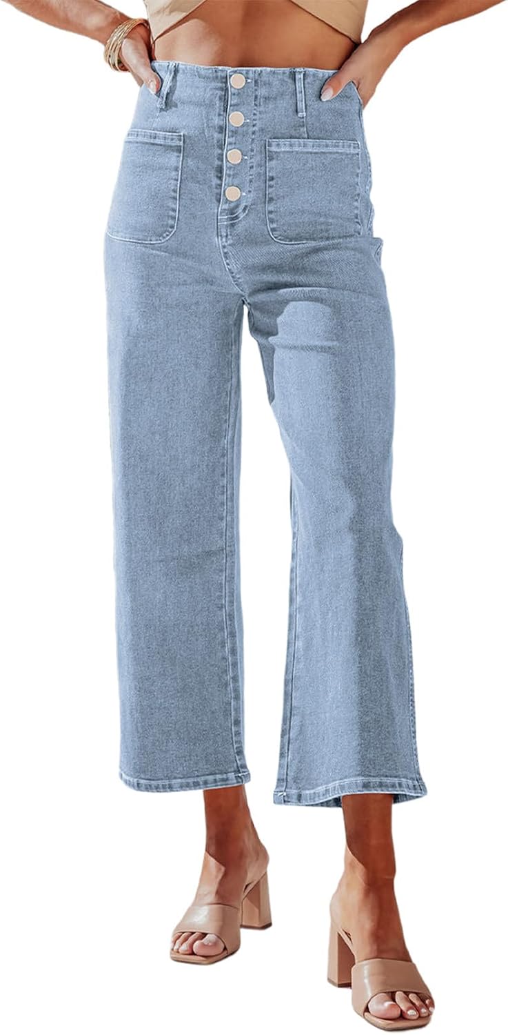 Wide Leg Jeans for Women - High Waisted Stretchy Denim Pants