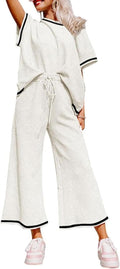 Women's 2 Piece Lounge Set Sweatsuit - Short Sleeve Pullover & Wide