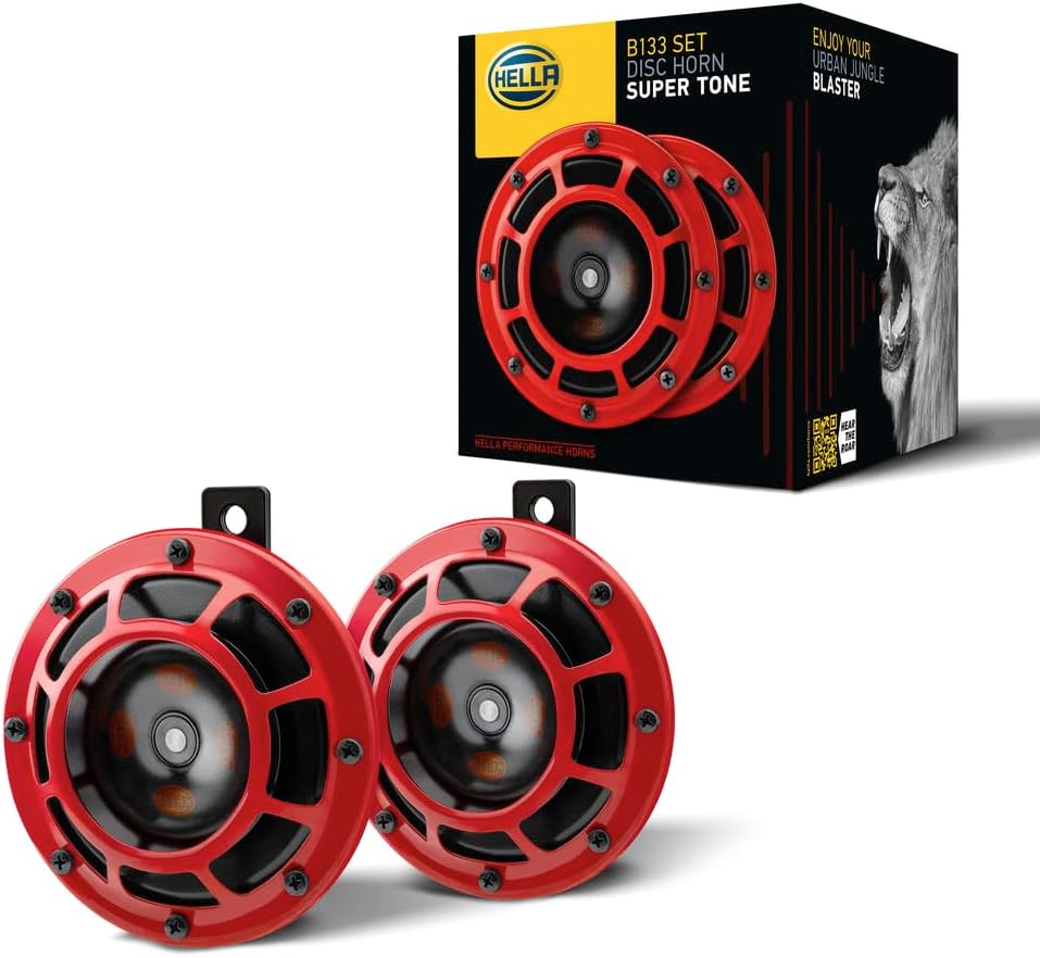 HELLA Supertone Twin Horn Kit with Red Protective Grill