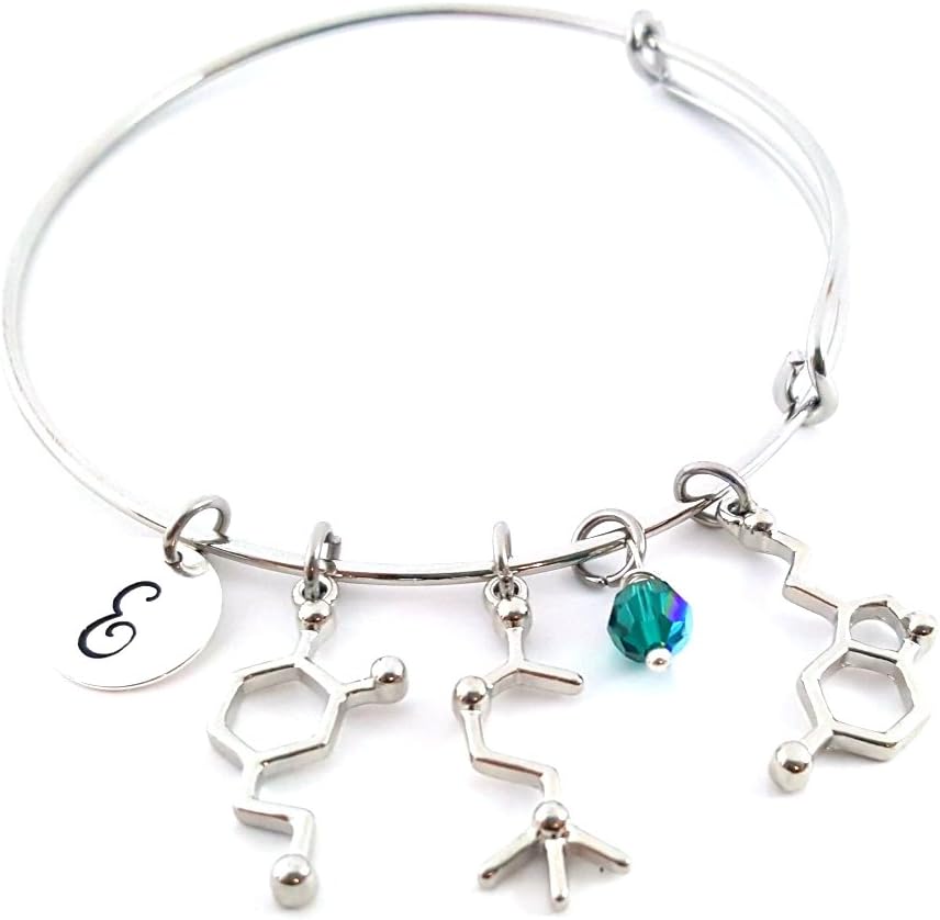 Neurotransmitter Molecule Bangle Bracelet with Custom Charms