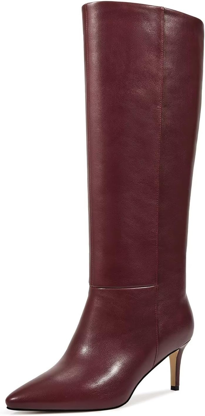 Knee High Boots for Women with Kitten Heel and Pointed Toe Design