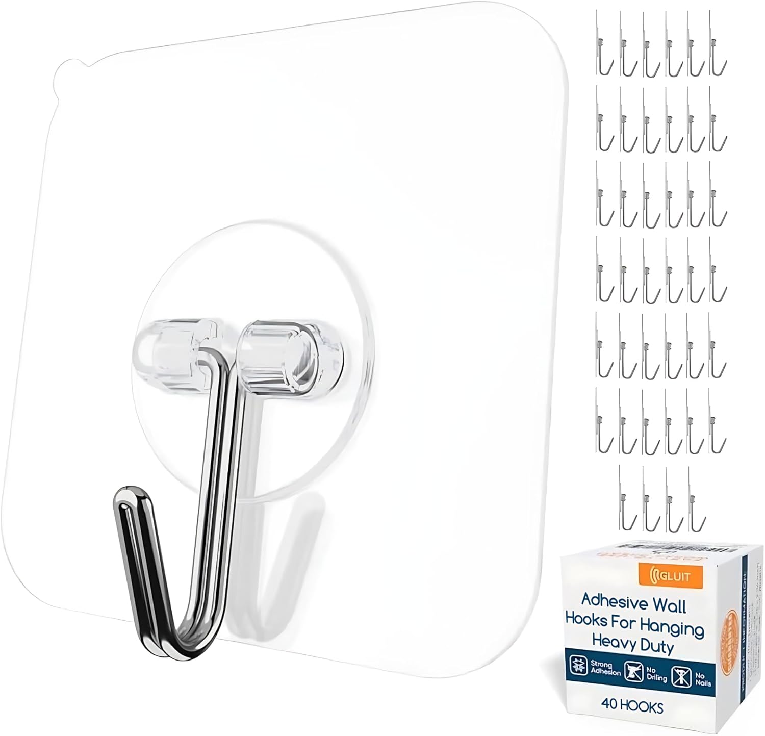 GLUIT Heavy Duty Adhesive Wall Hooks for No Damage Hanging
