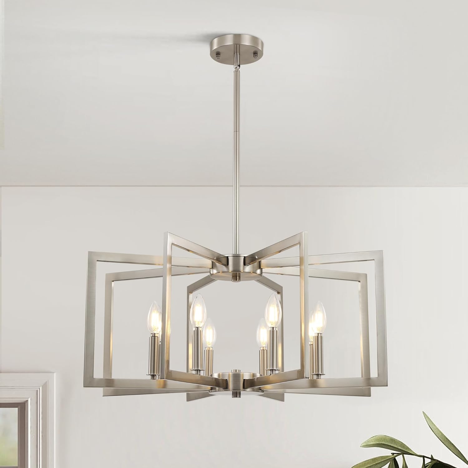 8-Light Modern Farmhouse Brushed Nickel Chandelier for Dining Room
