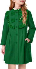 Girls Ruffle Button Down Dress Coat - Warm Long Winter Jacket for 3-12