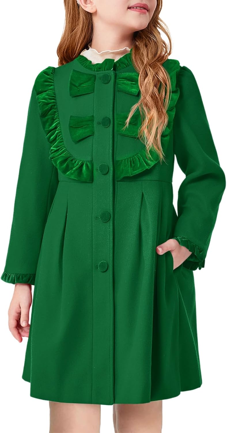 Haloumoning Girls Dress Coat with Ruffle and Bow for Winter