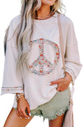 Womens Floral Peace Symbol Drop Shoulder Sweatshirt - Casual Cozy Fit