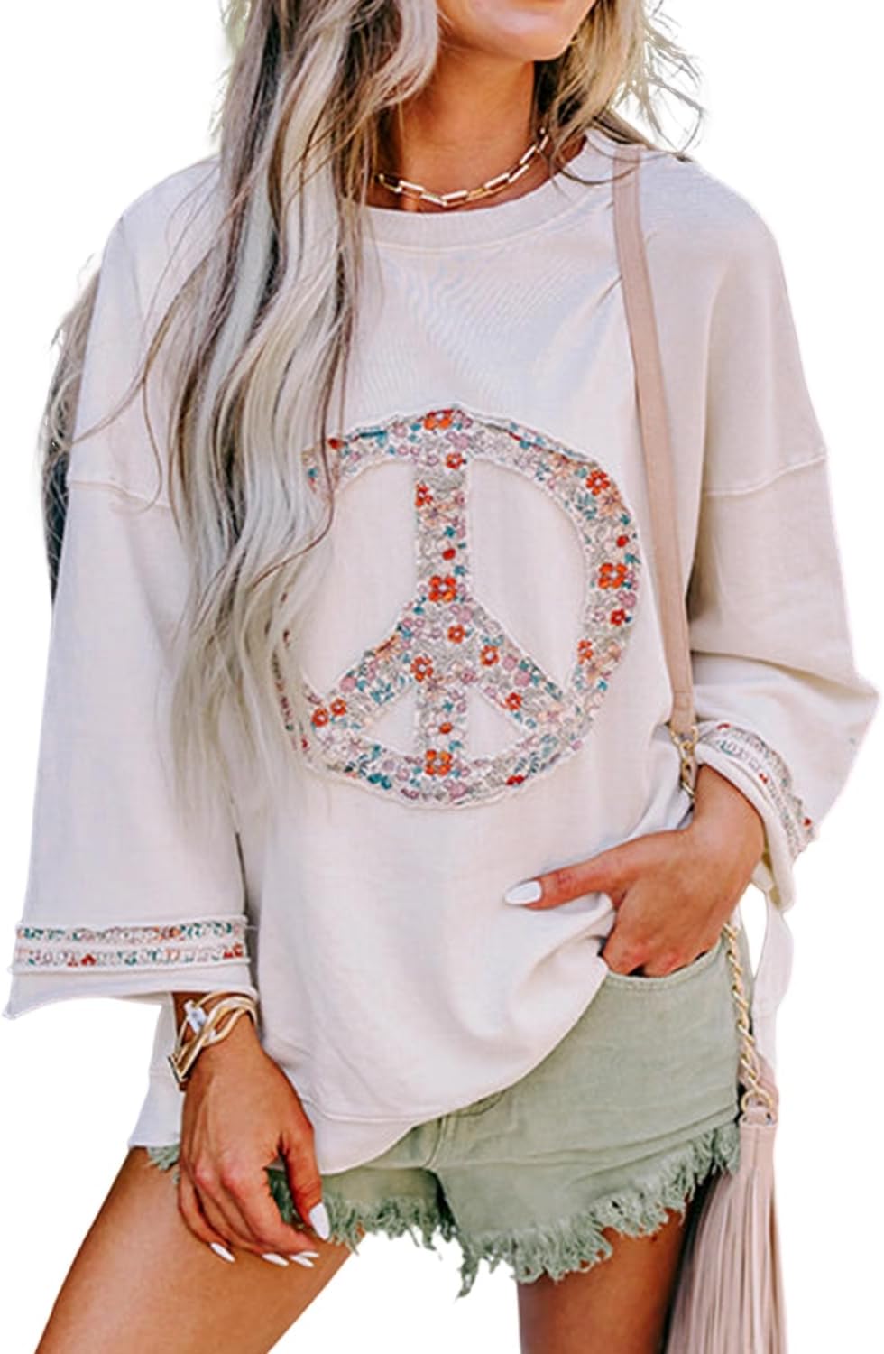 Floral Peace Symbol Sweatshirt by KevaMolly