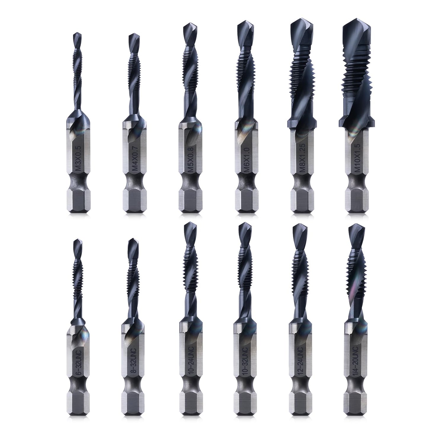 Kraftek 12pcs Combination Drill and Tap Bit Set for All Materials