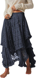 Women Lace Long Skirts Summer Asymmetrical Layered Hem - Flowy Lace