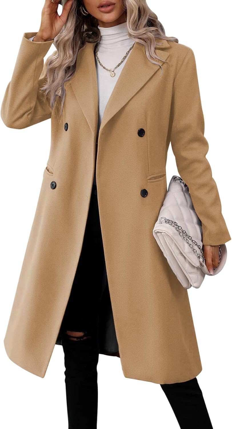 Danedvi Womens Long Double Breasted Pea Coat for Winter Style