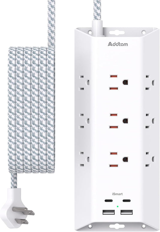 Addtam 10 ft Surge Protector Power Strip with 4 USB - Compact Charging Station
