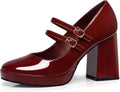Women Mary Jane Shoes Chunky Heels Black/Red - Comfortable Pumps