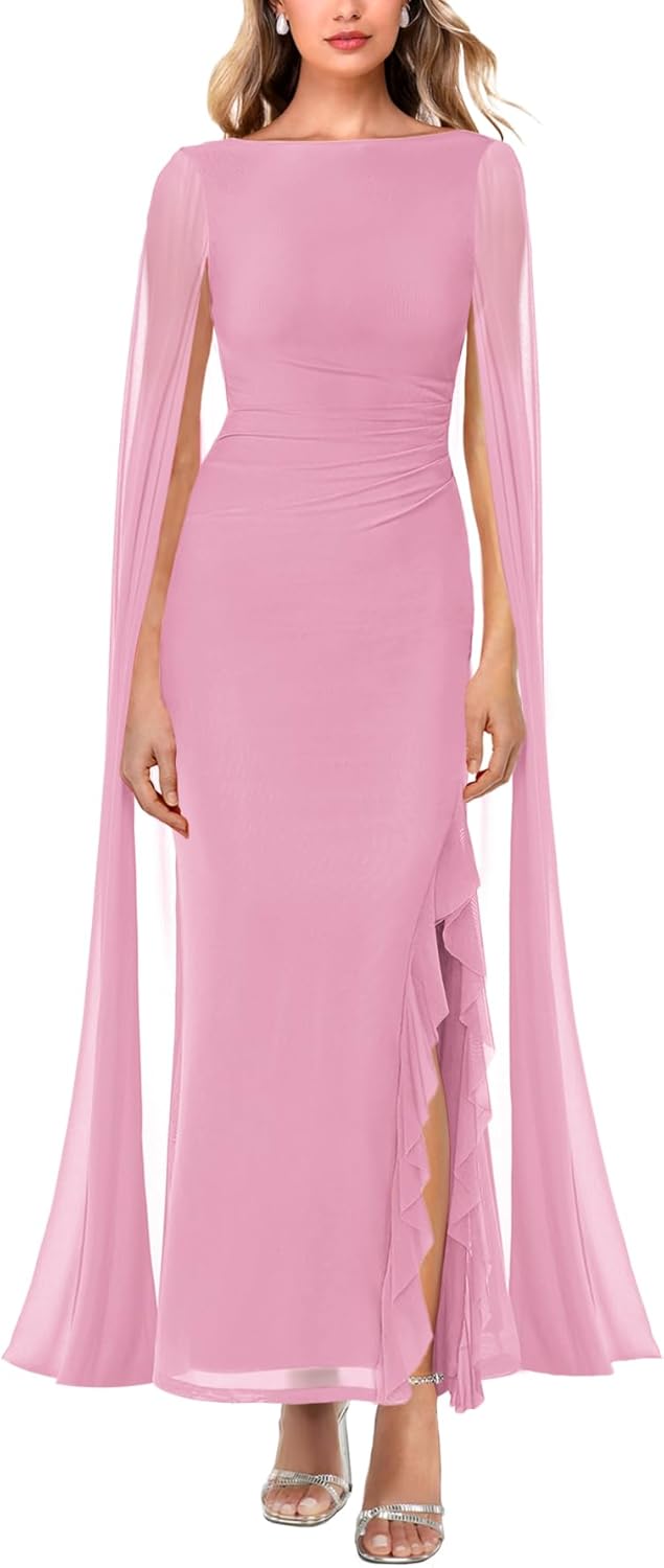 Lrady Women's Formal Evening Gowns with High Split Ruffle Design