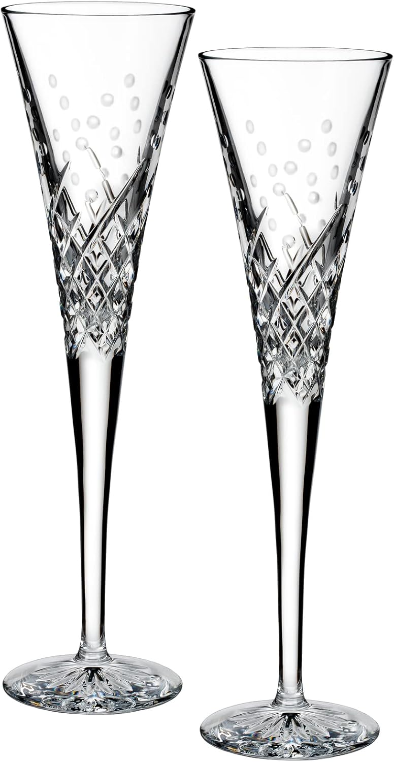 Waterford Crystal Wishes Happy Celebrations Toasting Flutes Pair