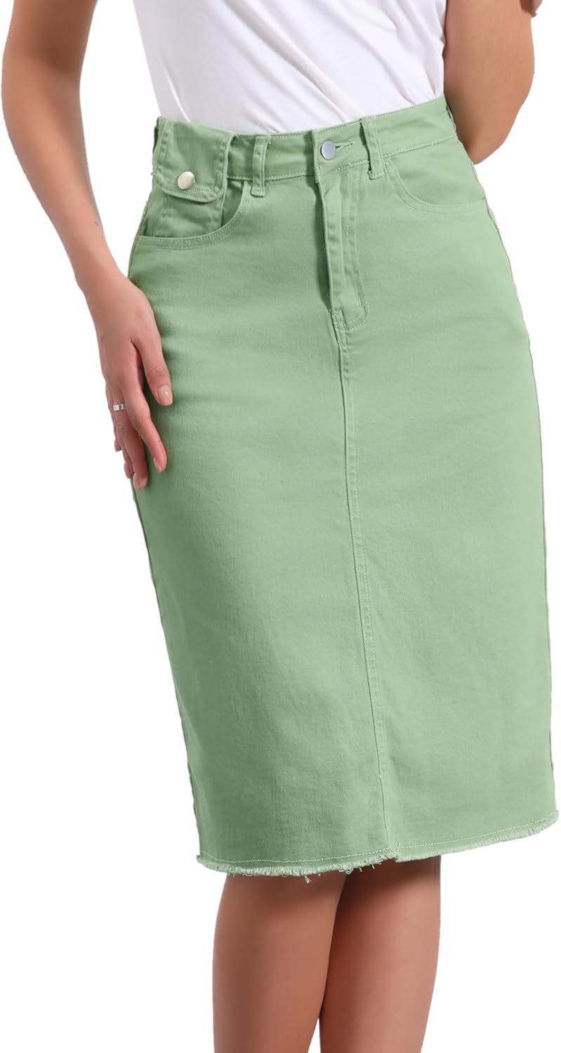 Allegra K Women's Casual Jean Skirt High Waist Back Slit Style