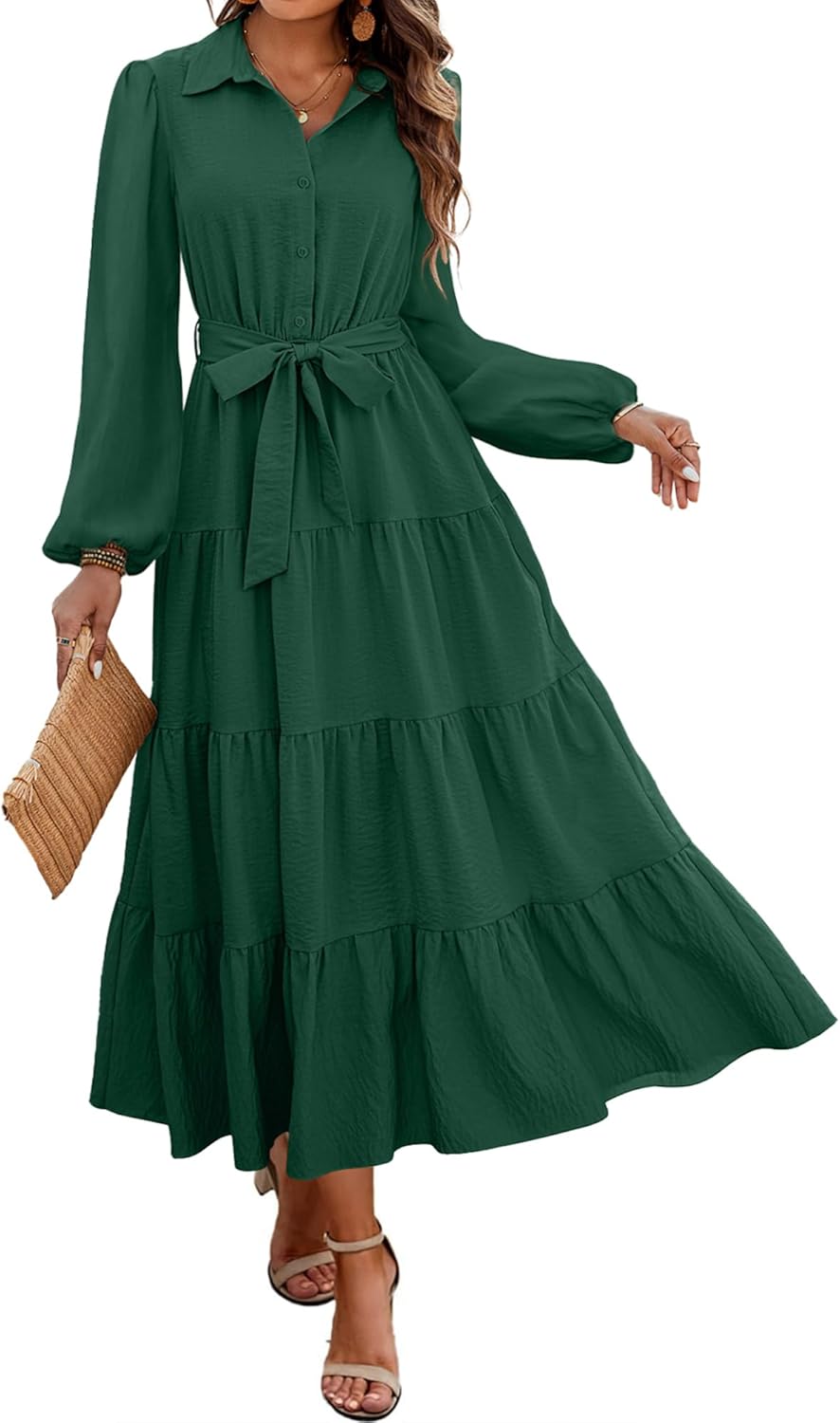 Dowerme Women's Long Sleeve Dress: Chic A-Line Flowy Style