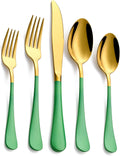 20-Piece Green & Gold Silverware Set for 4 - Colorful Mirror Polish