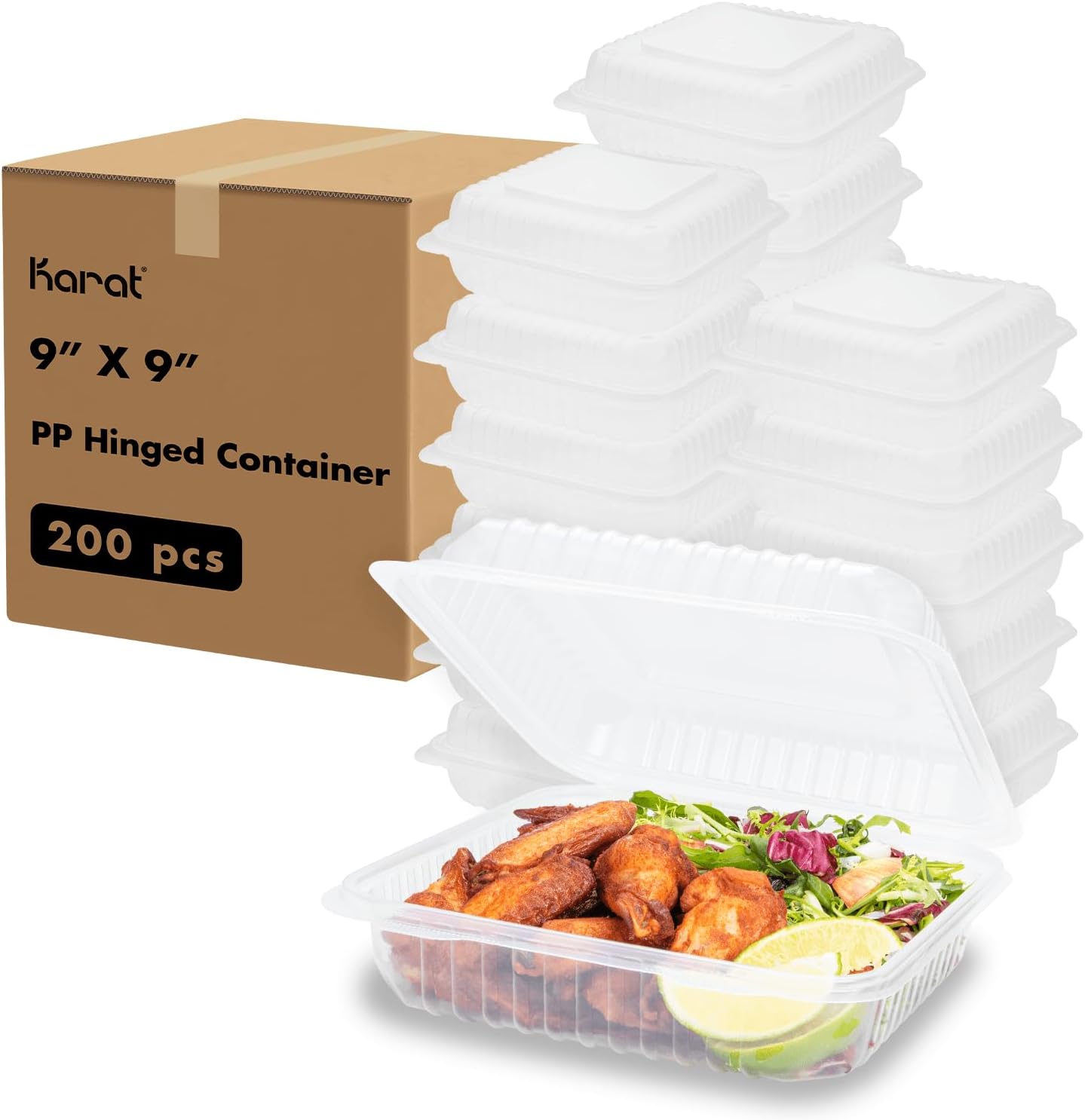Karat FP-HC99PP-1C 9x9 PP Hinged Containers for Meal Takeouts