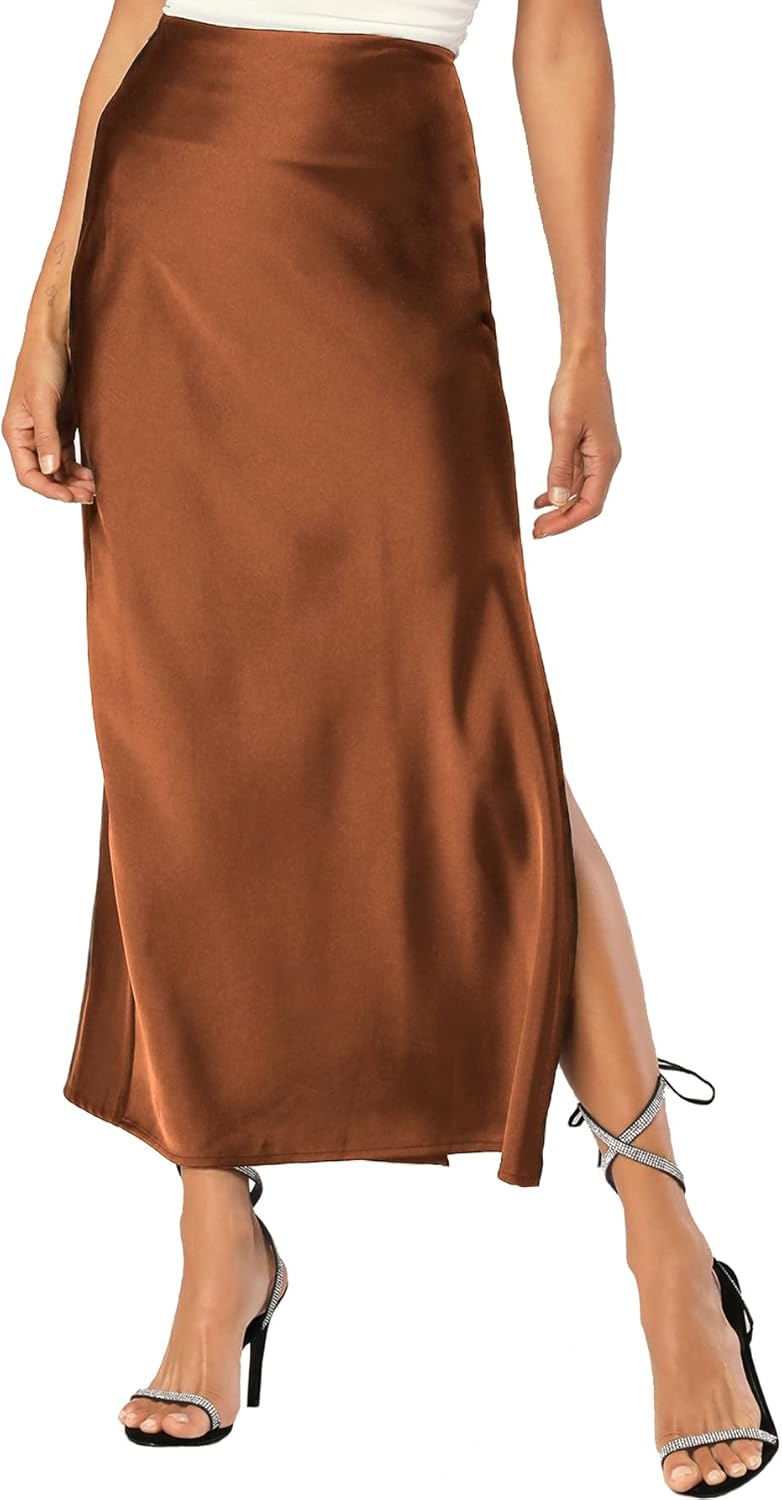 Womens Satin Silk Maxi Slit Skirt for Elegant Style and Comfort
