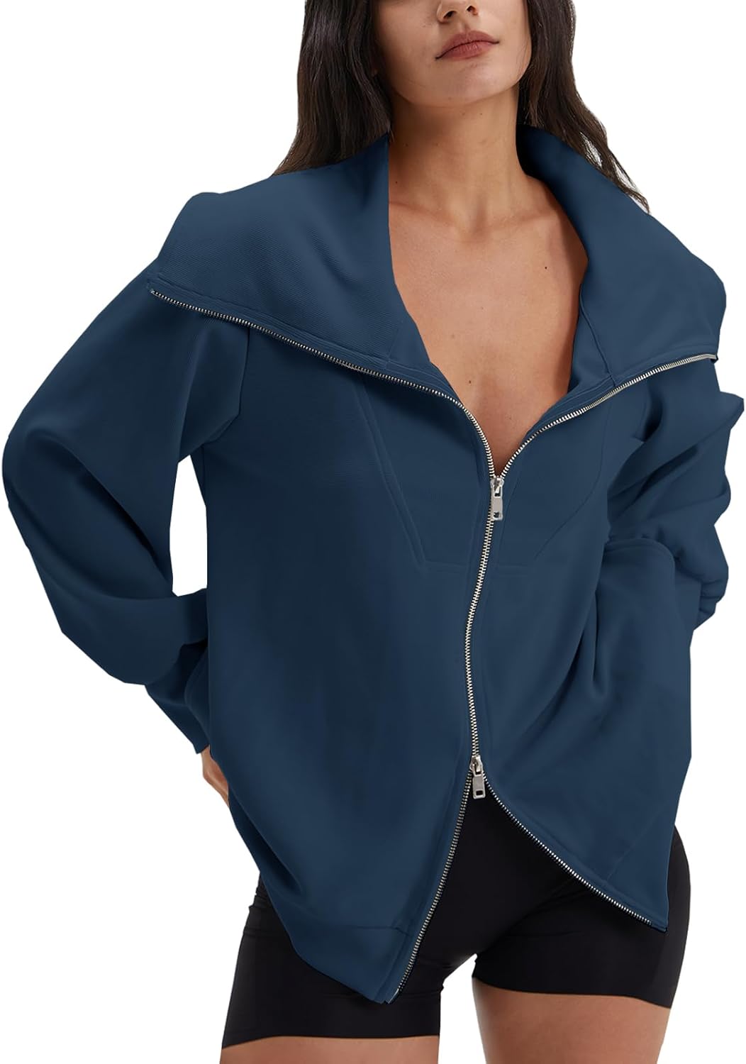 DEEP SELF Women's Zip Up Oversized Sweatshirts for Casual Style