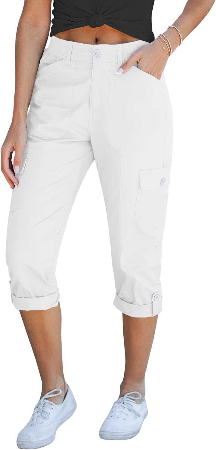 GRAPENT Cargo Capri Pants for Women with High Waisted Comfort