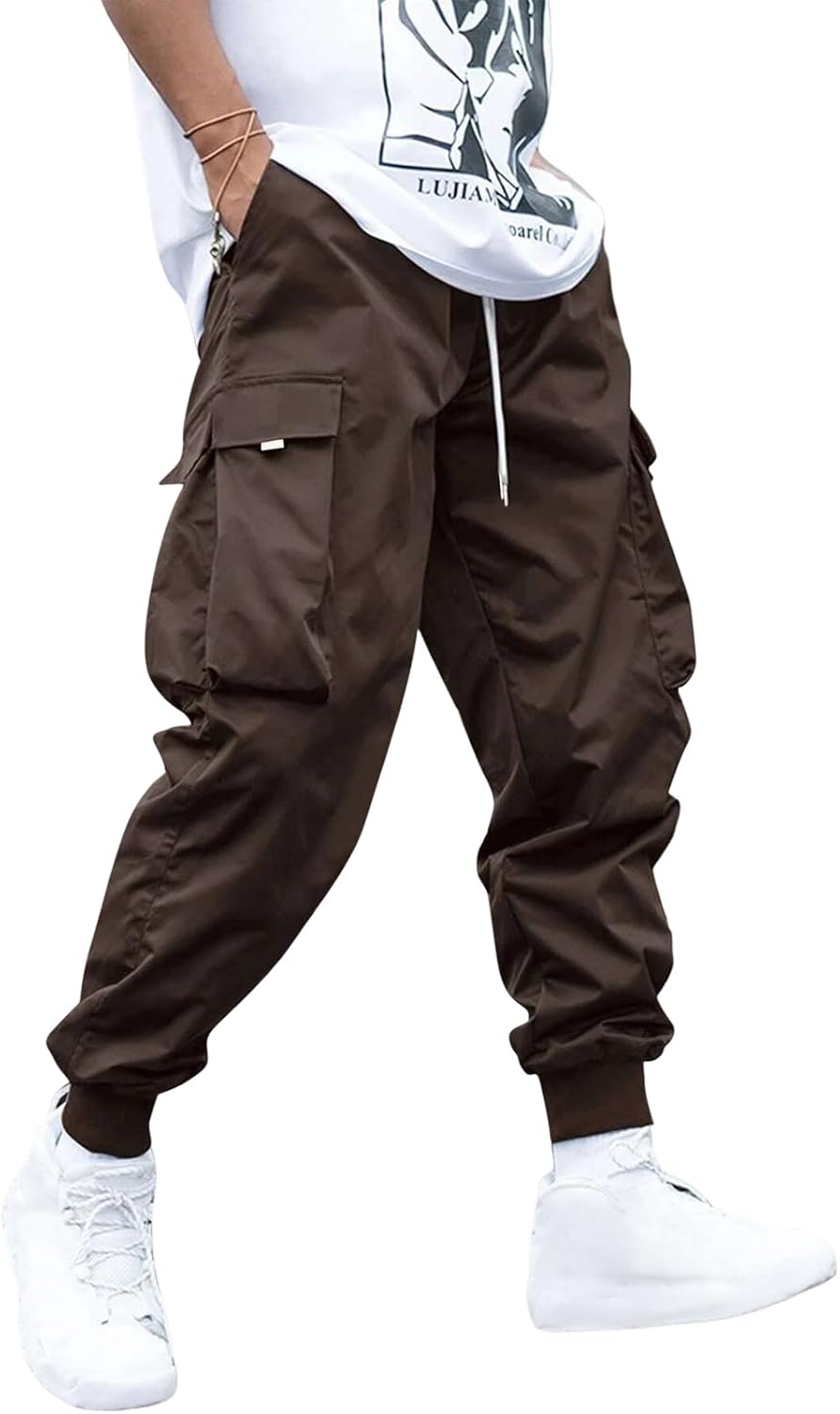 ZAFUL Men's Streetwear Cargo Pants with Flap Pockets & Drawstring
