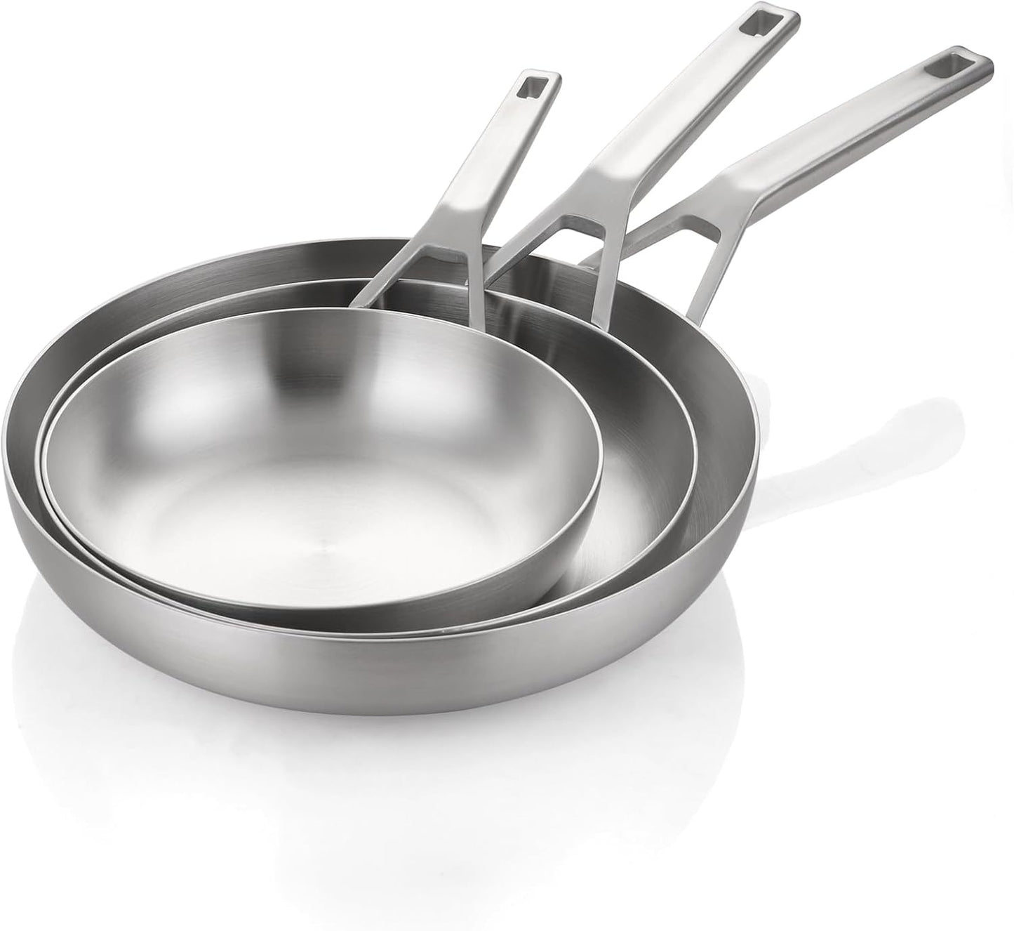 Stainless Steel Pan Set for All Cooktops, 8, 10, 12 in Sizes