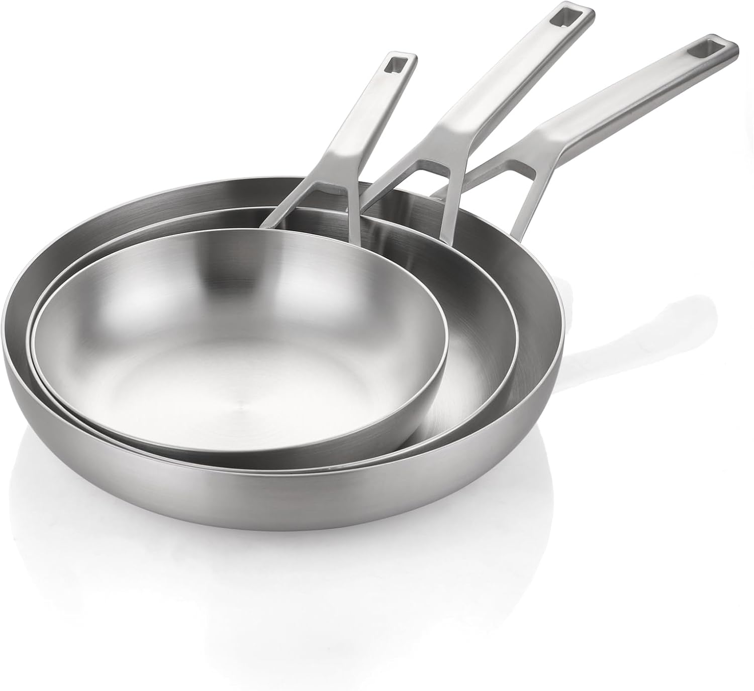 Stainless Steel Pan Set for All Cooktops, 8, 10, 12 in Sizes