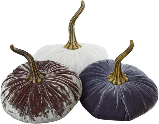 Set of 3 Velvet Pumpkins for Elegant Autumn Home Decor