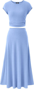 Women Two Piece Skirt Set Summer 2025 - Ribbed Knit Crop Top
