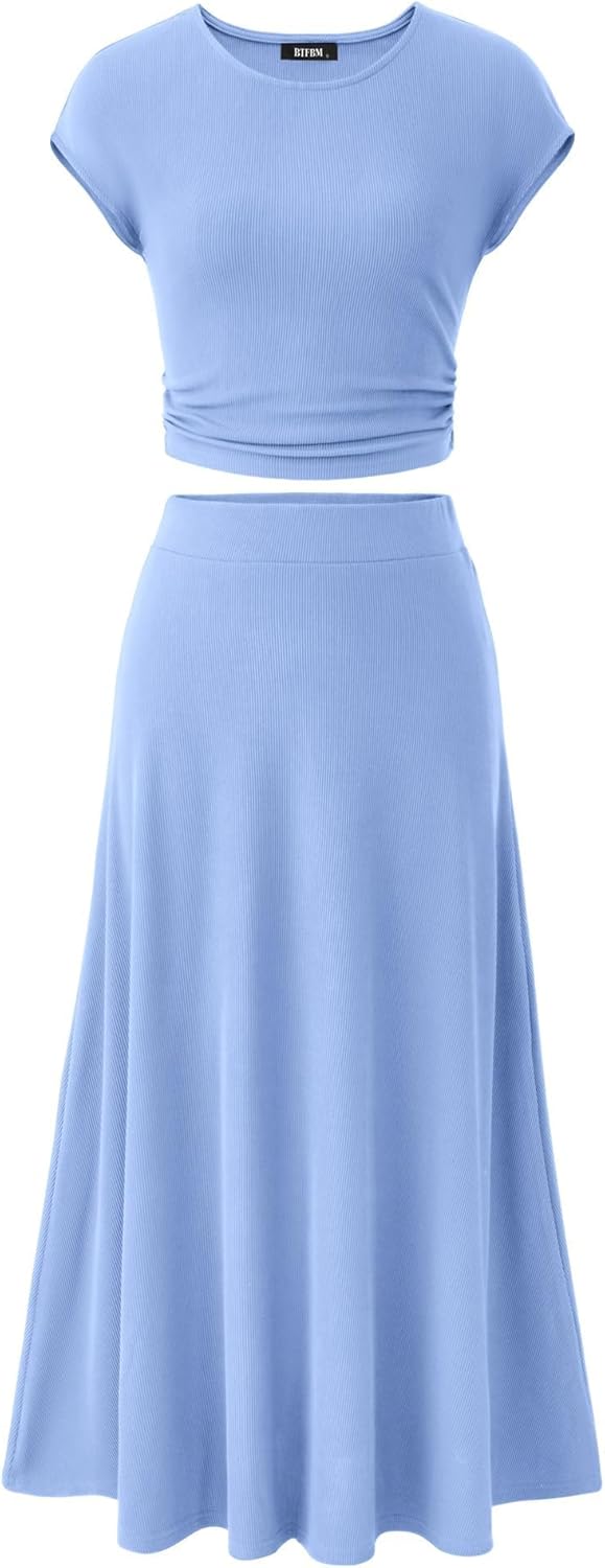 BTFBM Women Two Piece Skirt Set for Casual Summer Outings