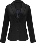 Womens Notched Lapel Pockets Button Work Blazer Jacket - Classic