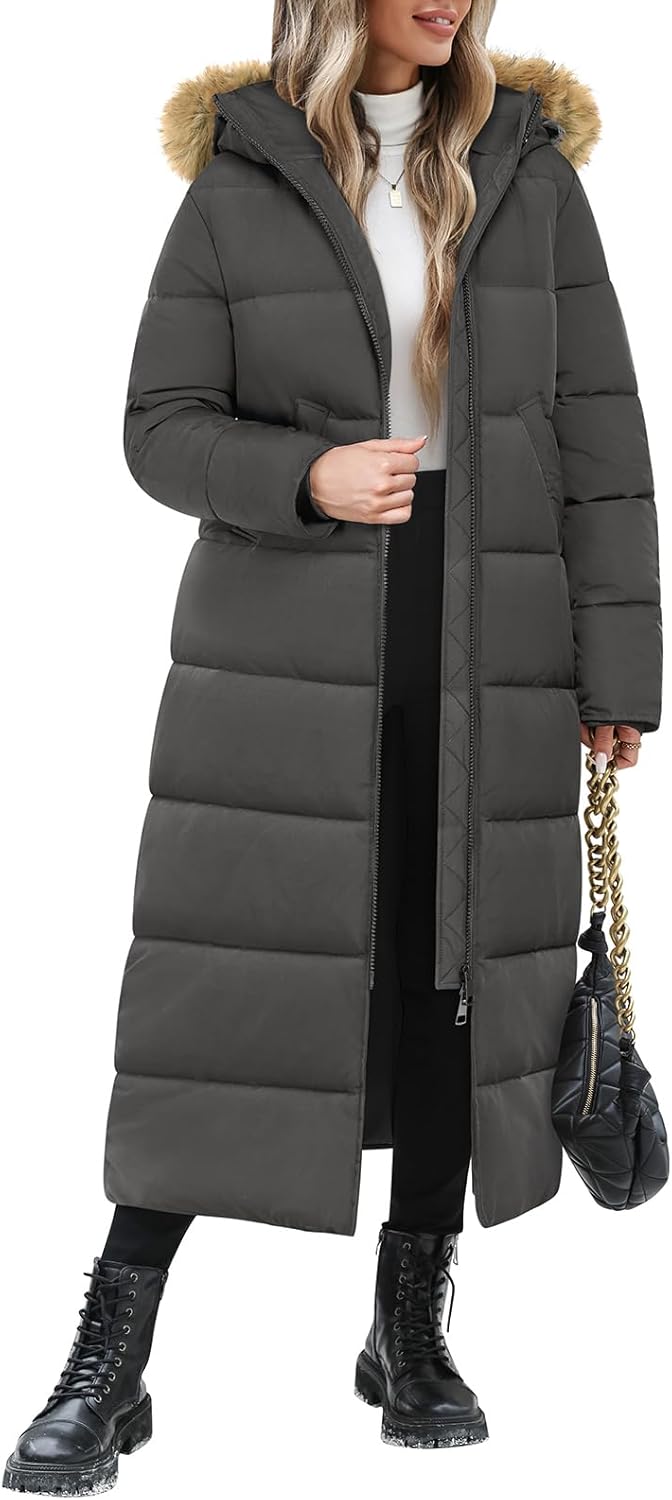 Long Winter Puffer Coat for Women with Detachable Hood