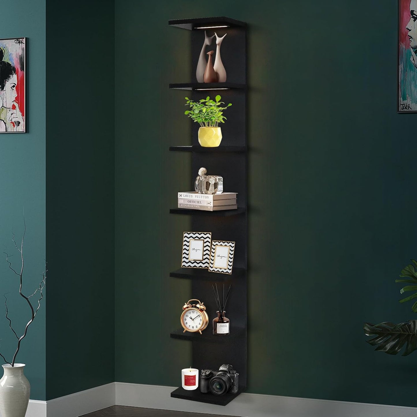 7-Tier Wall Shelf with LED Lighting Modes for Stylish Display