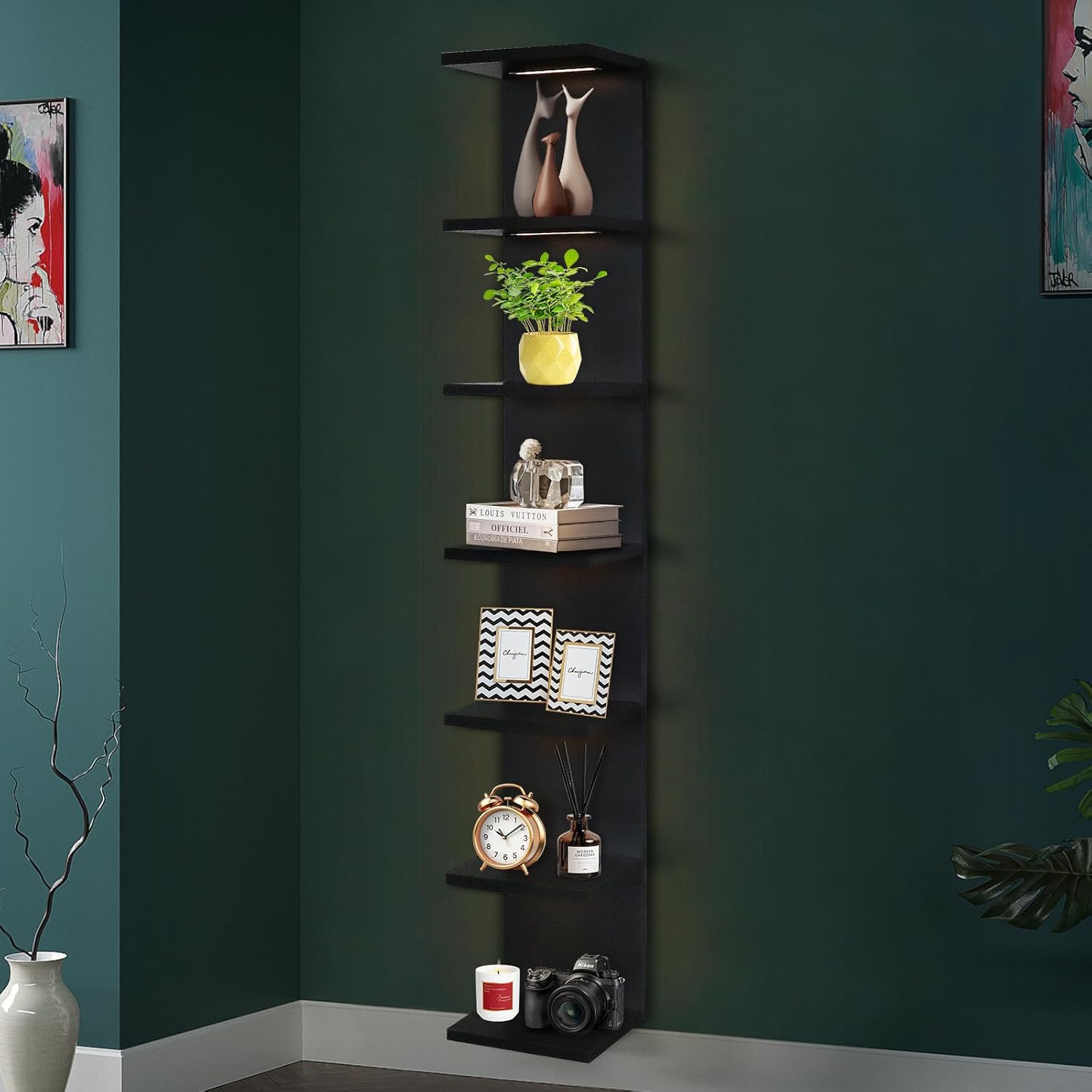 7-Tier Wall Shelf with LED Lighting Modes for Stylish Display