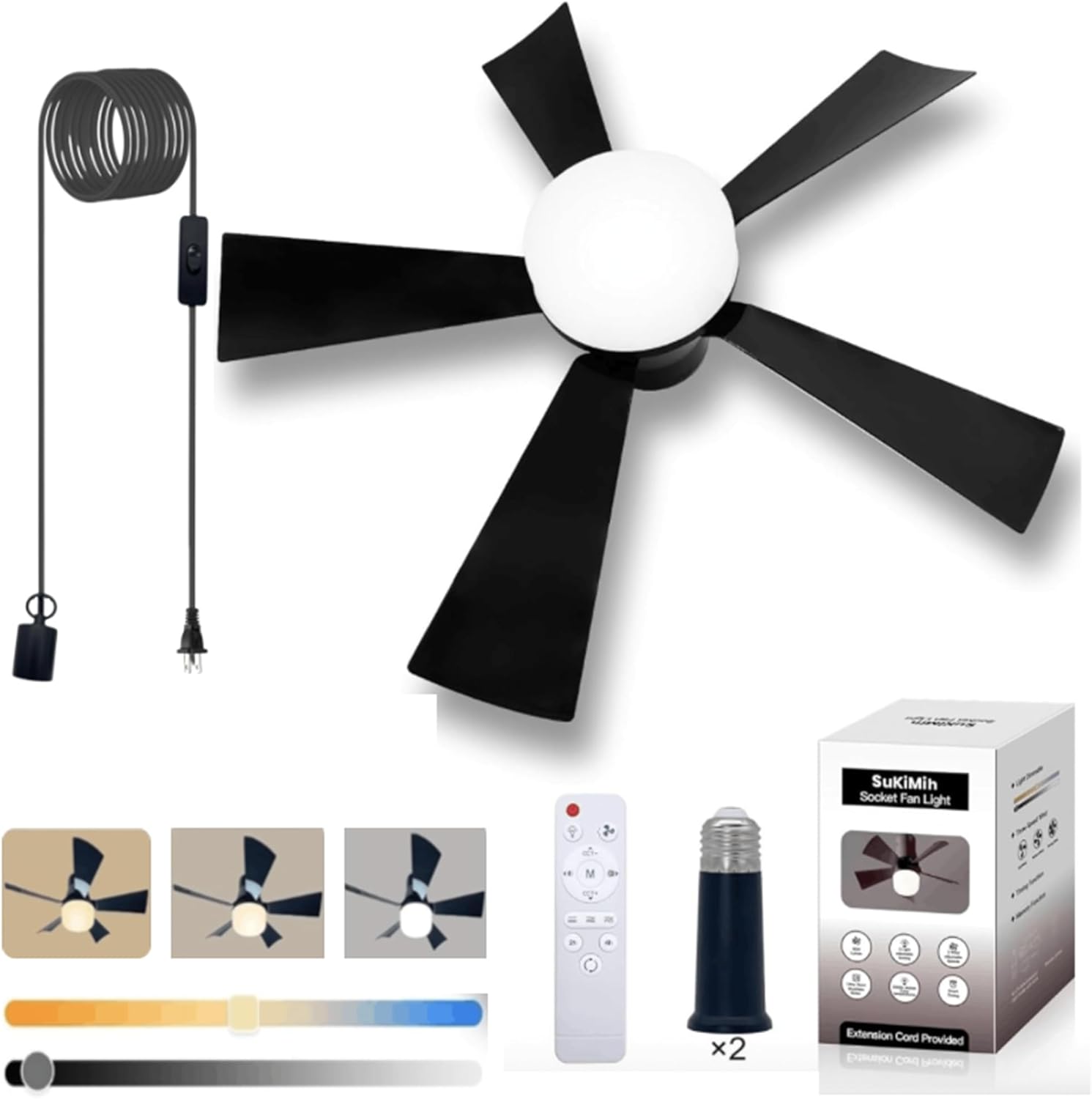 Socket Fan Light with Remote Control for Indoor and Outdoor Use