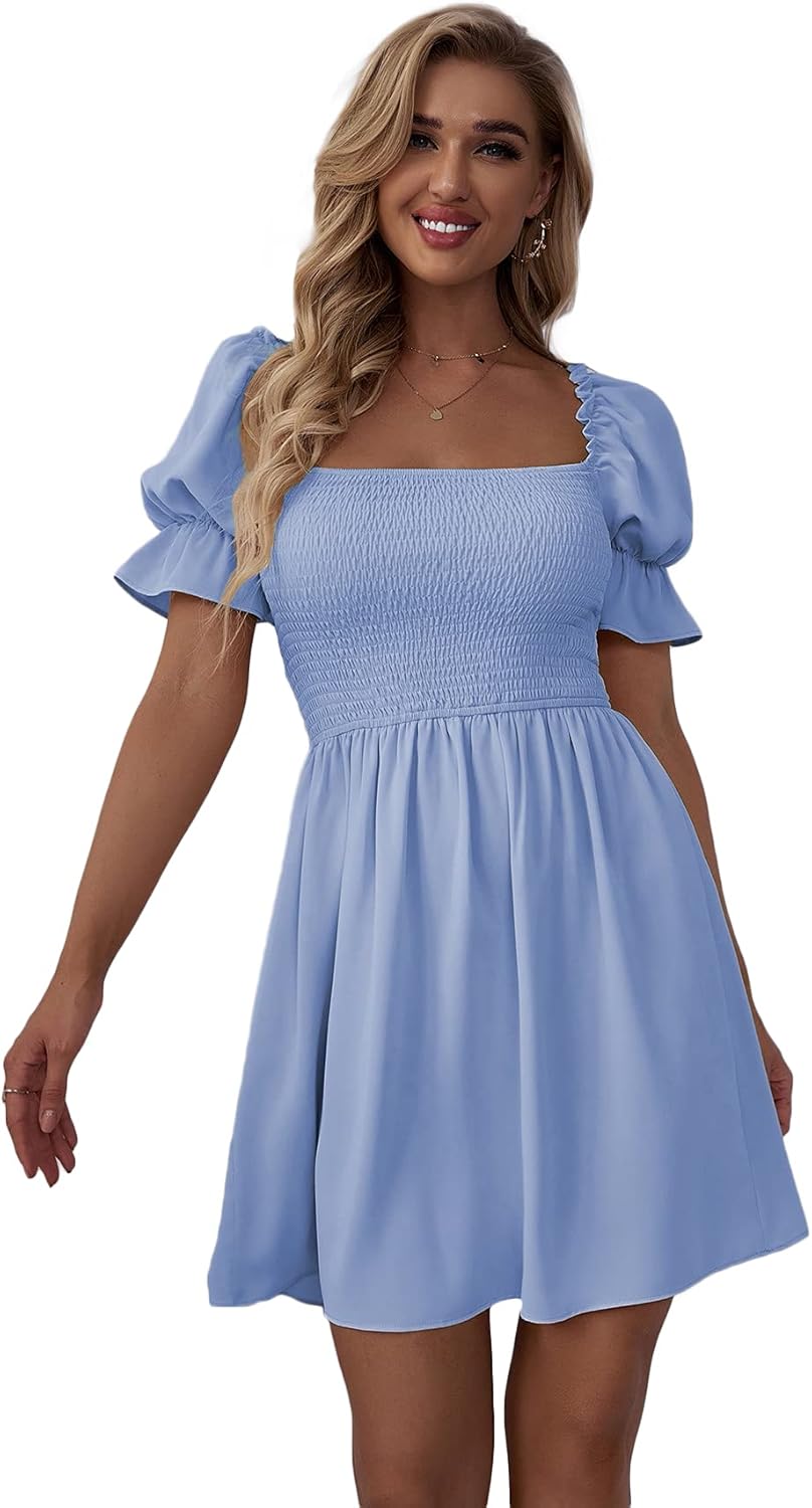 WDIRARA Women's Square Neck Flounce Short Sleeve Dress Review