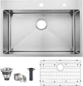 28x18 in Drop in Kitchen Sink Single Bowl - Brushed Nickel