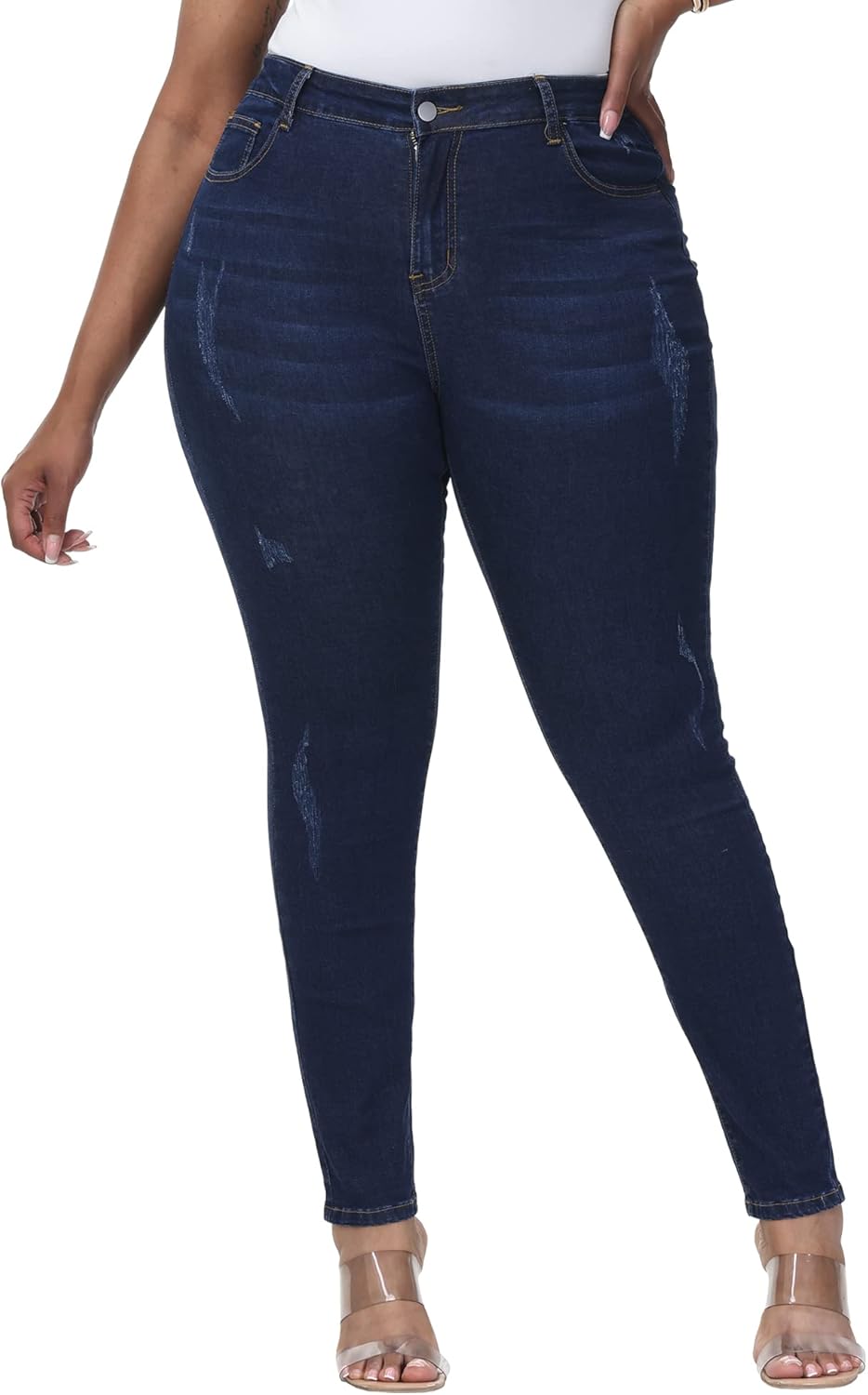 Womens Plus Size Skinny Jeans High Waisted Stretchy Classic Fit