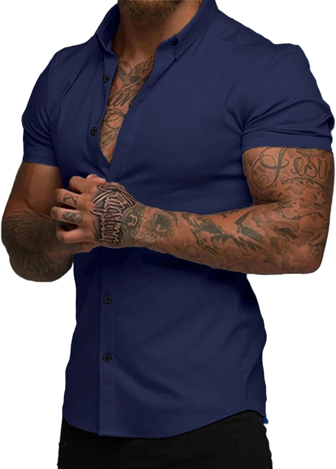 JMIERR Men's Muscle Fit Dress Shirts for Summer Casual Wear