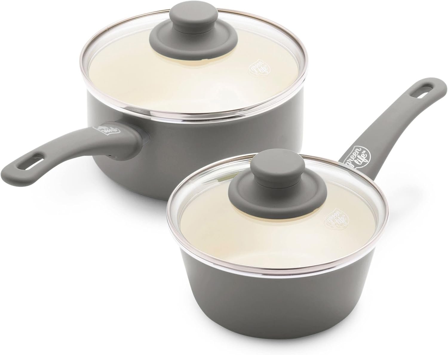 GreenLife Soft Grip Saucepan Set: Healthy Ceramic Nonstick Cookware