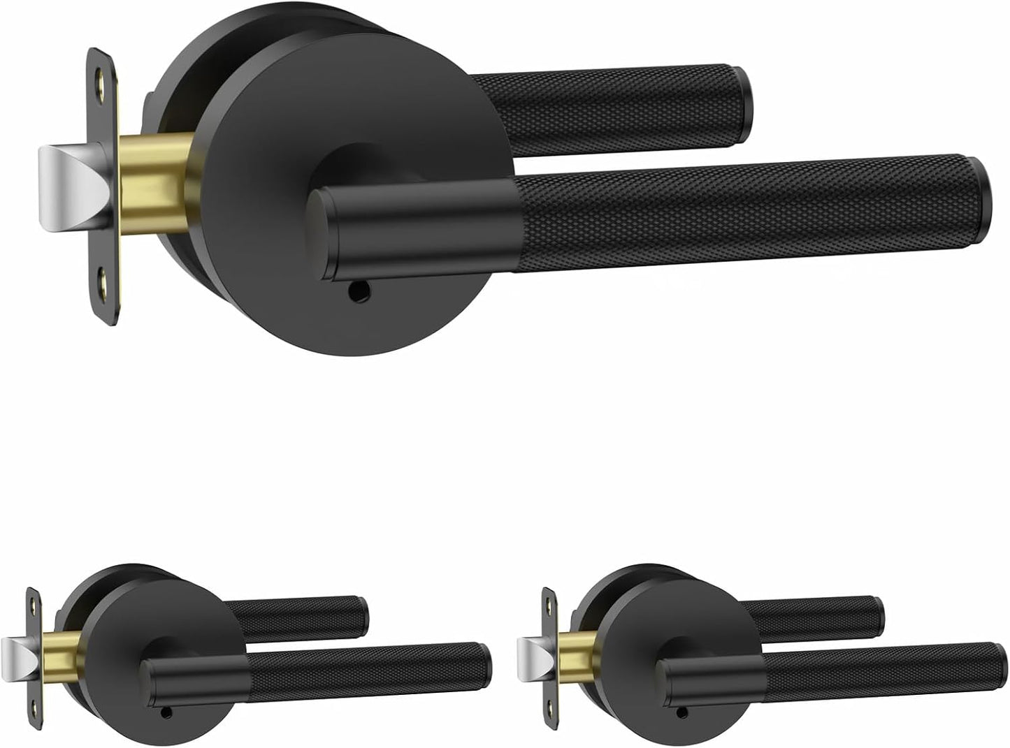 Matte Black Door Handles Interior - Knurled Privacy Lever Set
