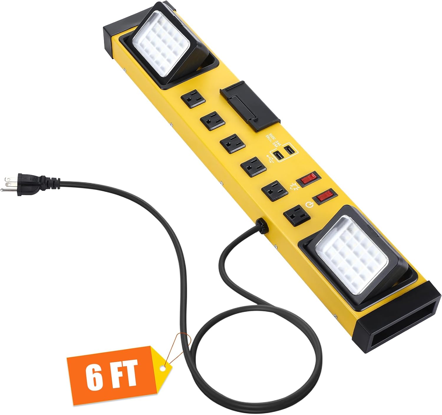 6 Outlets Power Strip with LED Worklight for Home Office